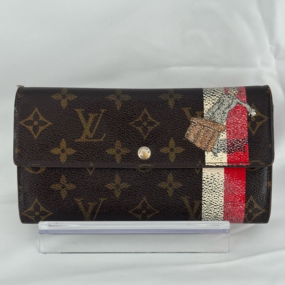 Louis Vuitton Sarah Wallet Monogram Custom Graphic Rare Red Interior Long Wallet